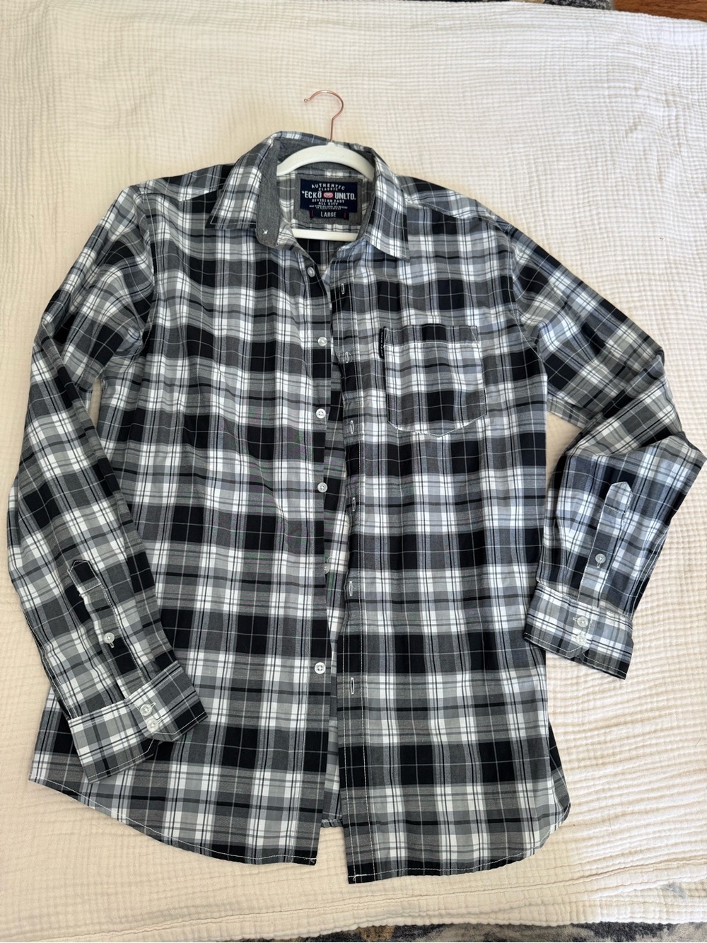 Ecko Unlimited Black and Gray Plaid Button-Down Shirt